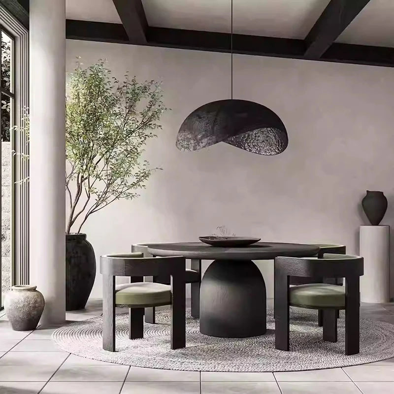 Ellington Collection | Sculptural Rattan-Woven Cane-Woven Dining Chairs - demonstrating proportional harmony within the collection in a Mid-Century Modern dining room setting.