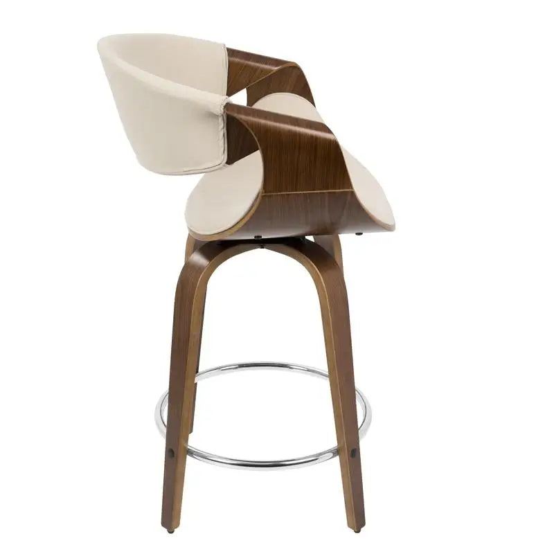 Astoria Collection | Sculptural Atomic-Era Walnut Swivel Counter Stool - highlighting material texture and craftsmanship detail in a Mid-Century Modern dining room setting.