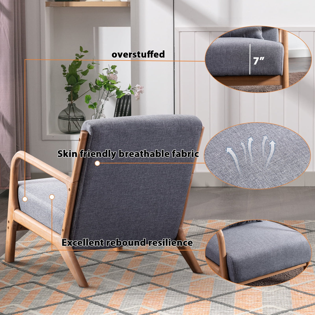 Mid Century Modern Accent Chair, Gray
