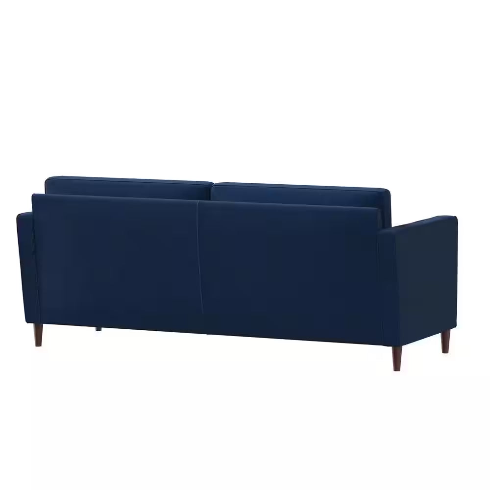 Lillith 75.6 In. Square Arm Polyester Mid- Century Modern Rectangle Sofa in Navy Blue