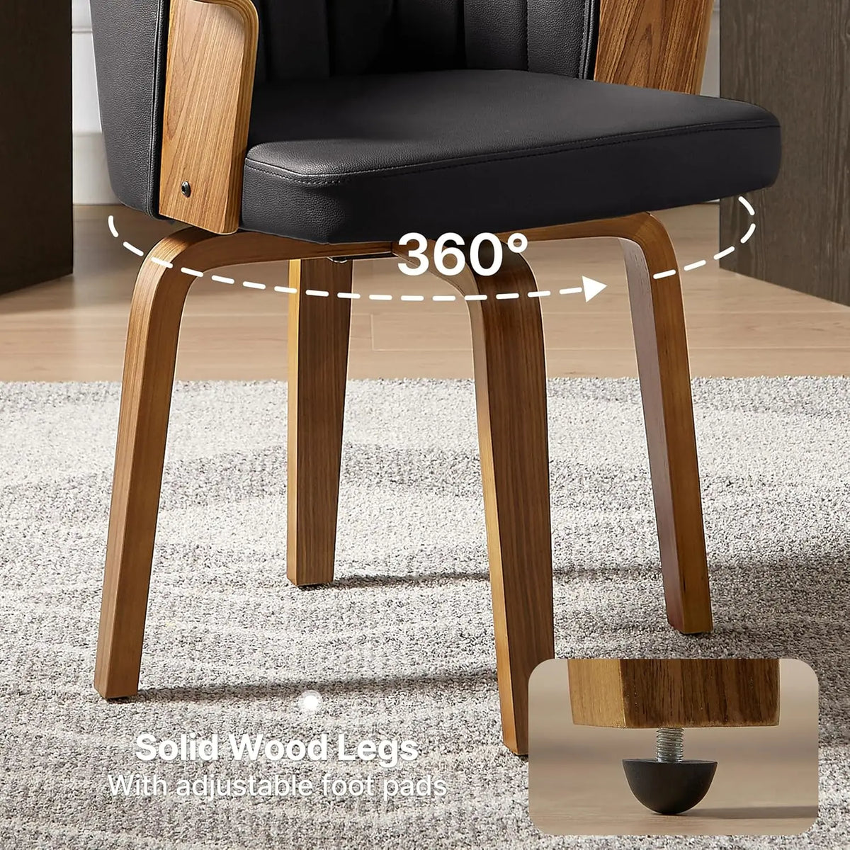 Astoria Collection | Sculptural Atomic-Era Swivel Accent Chair - featuring close-up joinery and artisanal finish quality in a Mid-Century Modern living room setting.