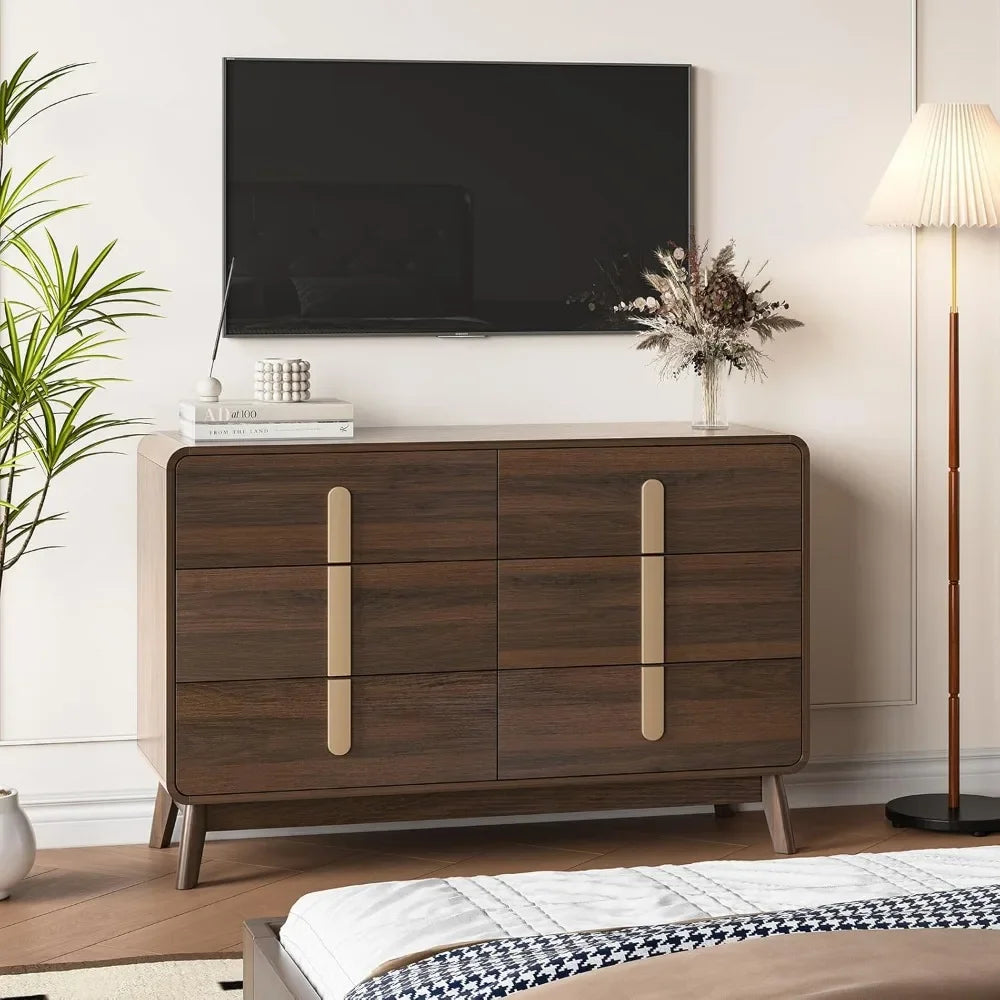 Astoria Collection | Tapered-Leg Atomic-Era Walnut Dresser - featuring close-up joinery and artisanal finish quality in a Mid-Century Modern bedroom setting.