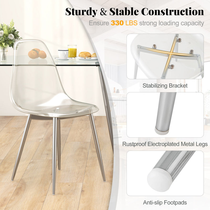 Set of 4 Dining Chairs Modern Plastic Shell Side Chair with Clear Seat and Wood Legs