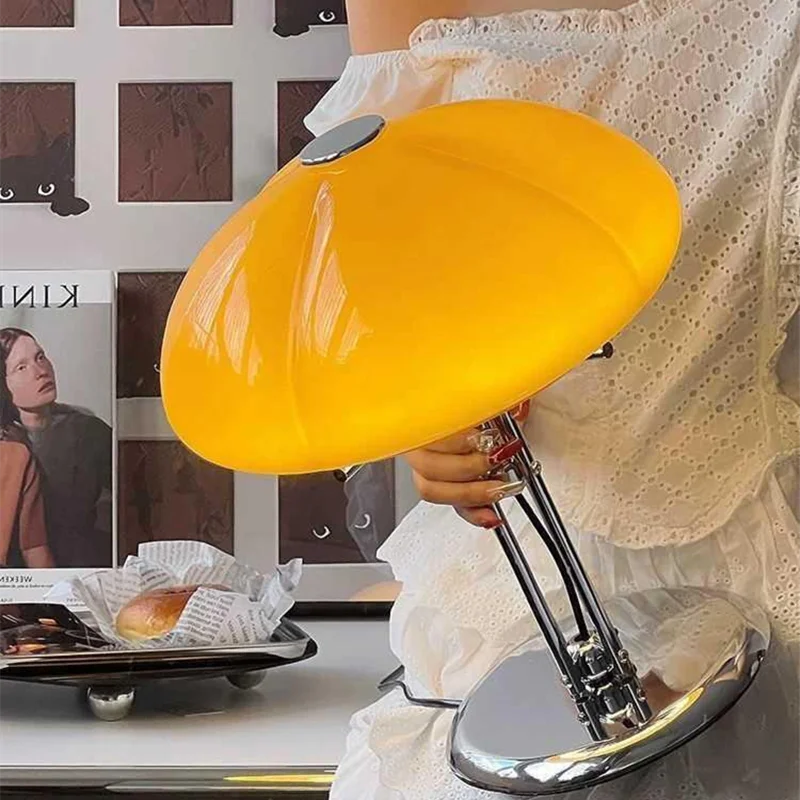 Fontaine Collection | Splayed-Leg Atomic-Era Ceramic Mushroom Table Lamp - captured in a curated lifestyle vignette in a Mid-Century Modern living room setting.