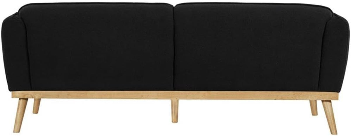 Meridian Furniture 159Black-S Nolita Collection Mid-Century Modern Boucle Fabric Upholstered Sofa with Rich Black Boucle Fabric, Natural Finish Solid Wood Base, 82" W X 32.5" D X 32" H, Black
