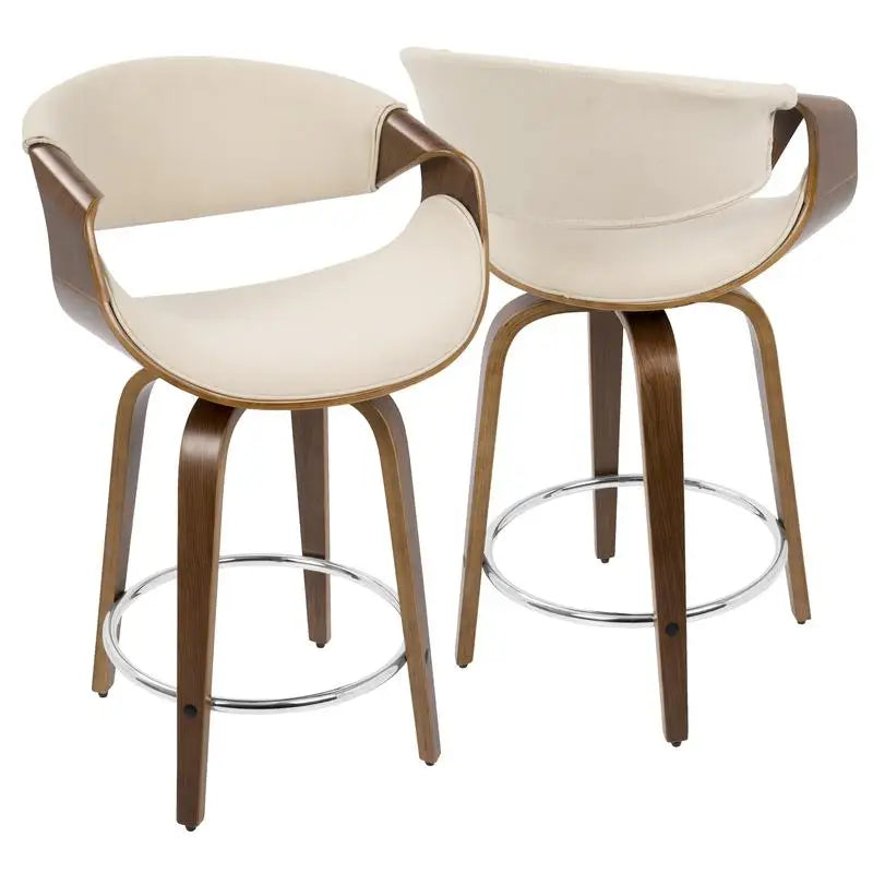 Astoria Collection | Sculptural Atomic-Era Walnut Swivel Counter Stool - captured in a curated lifestyle vignette in a Mid-Century Modern dining room setting.