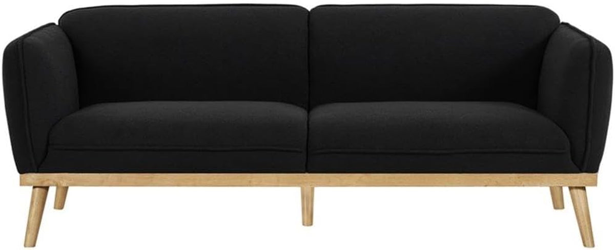 Meridian Furniture 159Black-S Nolita Collection Mid-Century Modern Boucle Fabric Upholstered Sofa with Rich Black Boucle Fabric, Natural Finish Solid Wood Base, 82" W X 32.5" D X 32" H, Black