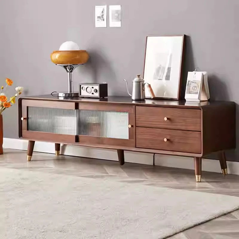 Belmont Collection | Hairpin-Legged Nordic Walnut Media Console - captured in a curated lifestyle vignette in a Mid-Century Modern entryway setting.