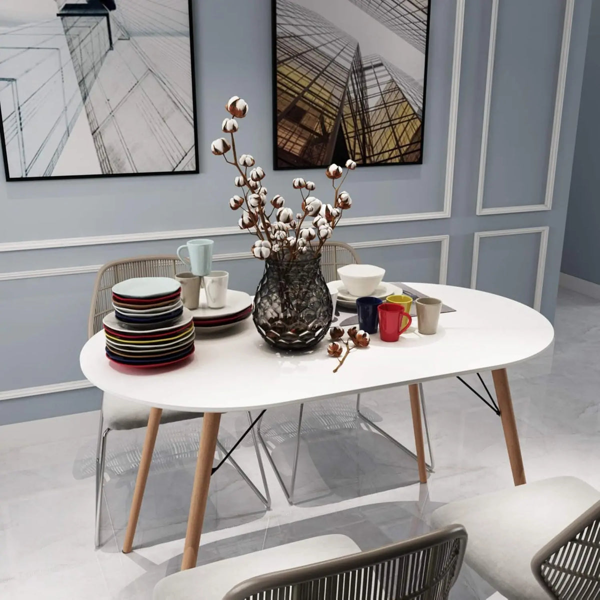 Fontaine Collection | Tapered-Leg Atomic-Era Walnut Oval - featuring close-up joinery and artisanal finish quality in a Mid-Century Modern living room setting.