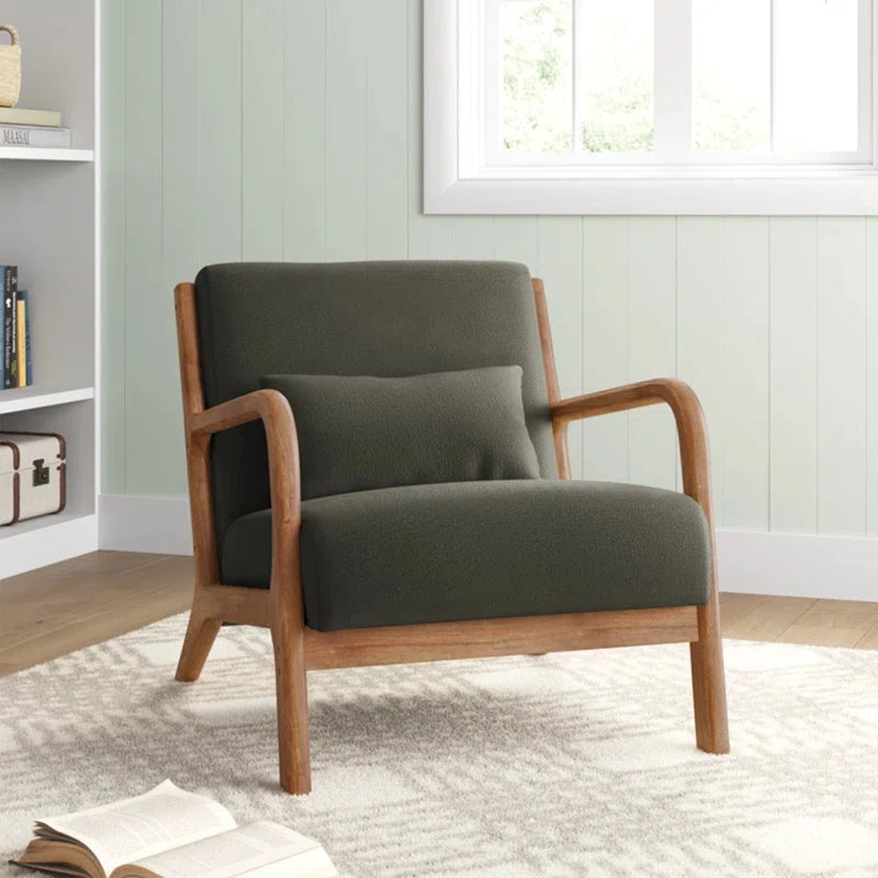 Hertford 26" Wide Mid Century Upholstered Solid Wood Accent Chair with an Extra Pillow