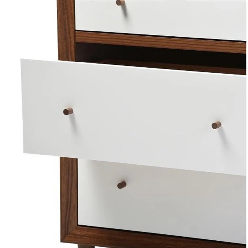 Baxton Studio Harlow Mid-Century Modern Scandinavian Style White and Walnut Wood 6-Drawer Storage Dresser