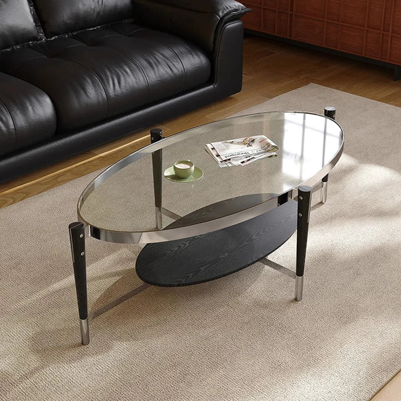 Dresden Collection | Geometric Glass-Top Tempered Glass Coffee Table - presented at scale within a designed interior in a Mid-Century Modern living room setting.