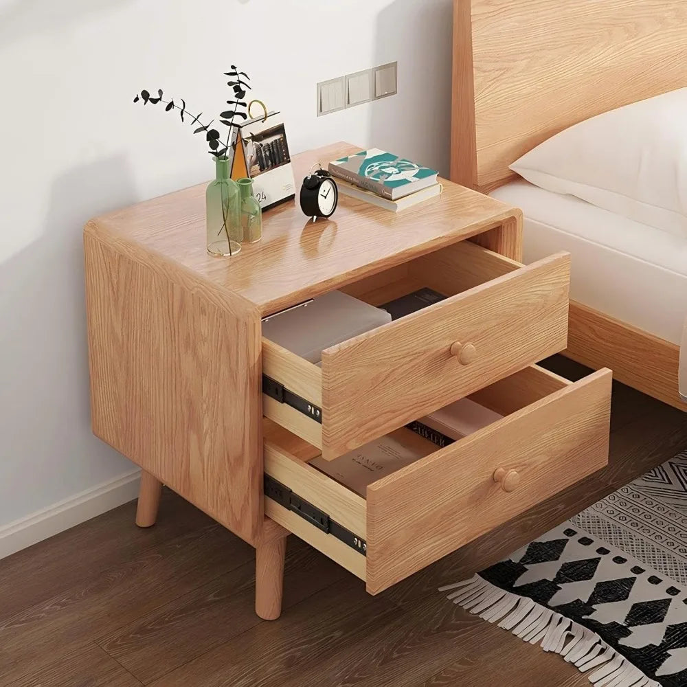 Dresden Collection | Compact Walnut Nightstand - captured in a curated lifestyle vignette in a Mid-Century Modern bedroom setting.