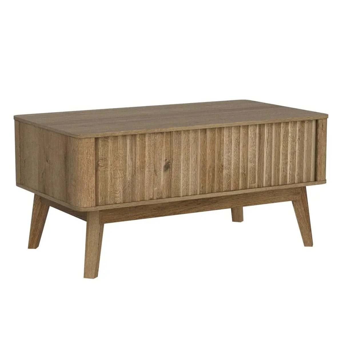 Belmont Collection | Tapered-Leg Atomic-Era Walnut Lift-Top - highlighting material texture and craftsmanship detail in a Mid-Century Modern living room setting.
