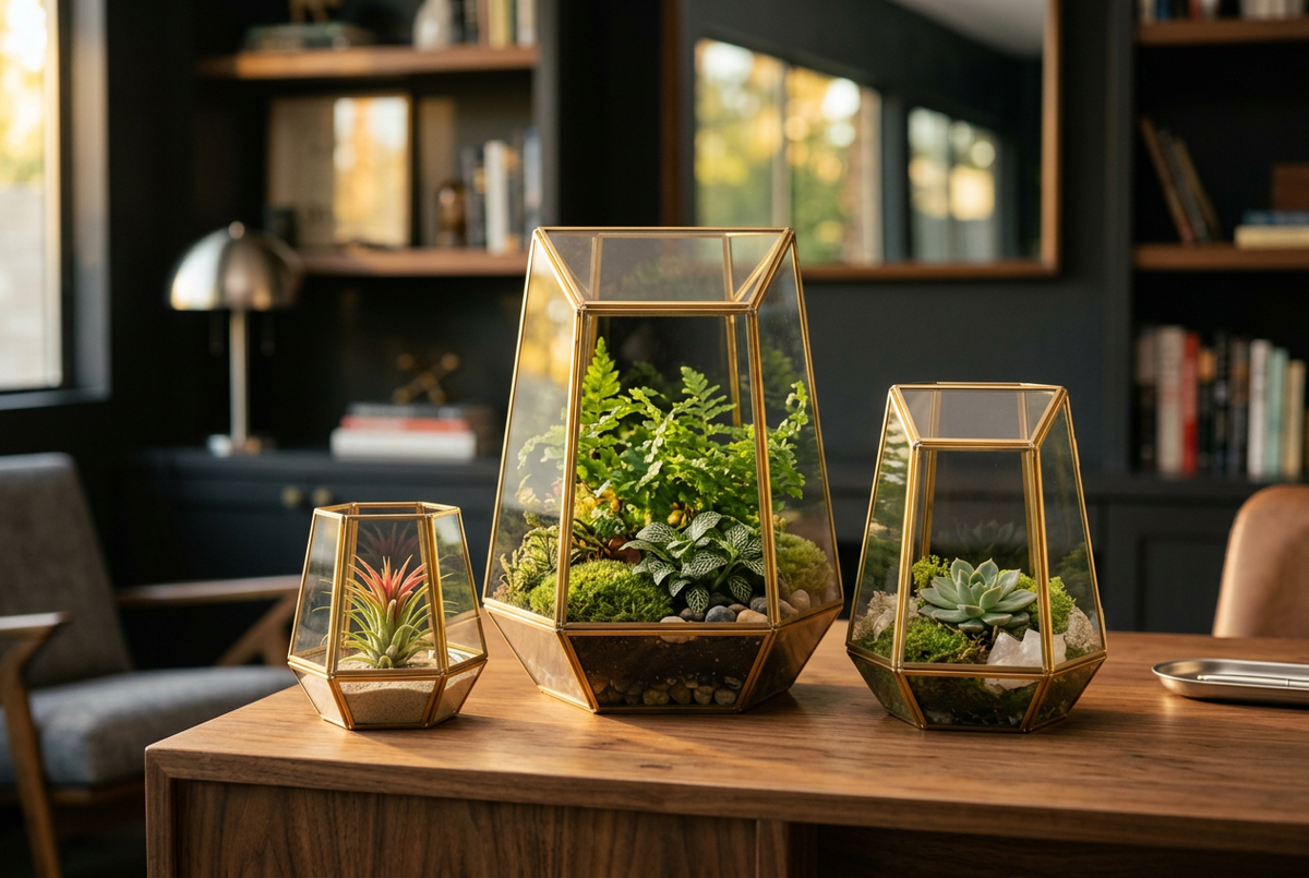Brass & Glass Terrarium Set of 3 | Geometric Trio