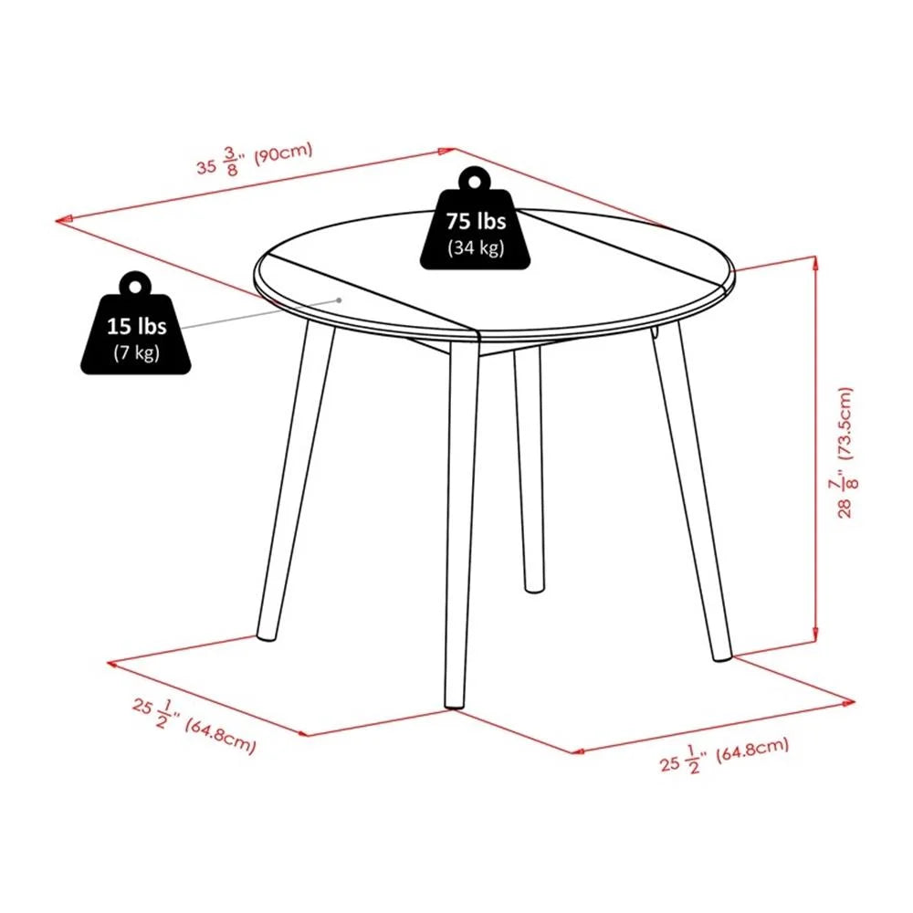 Moreno 36" round Drop Leaf Transitional Solid Wood Dining Table in Black