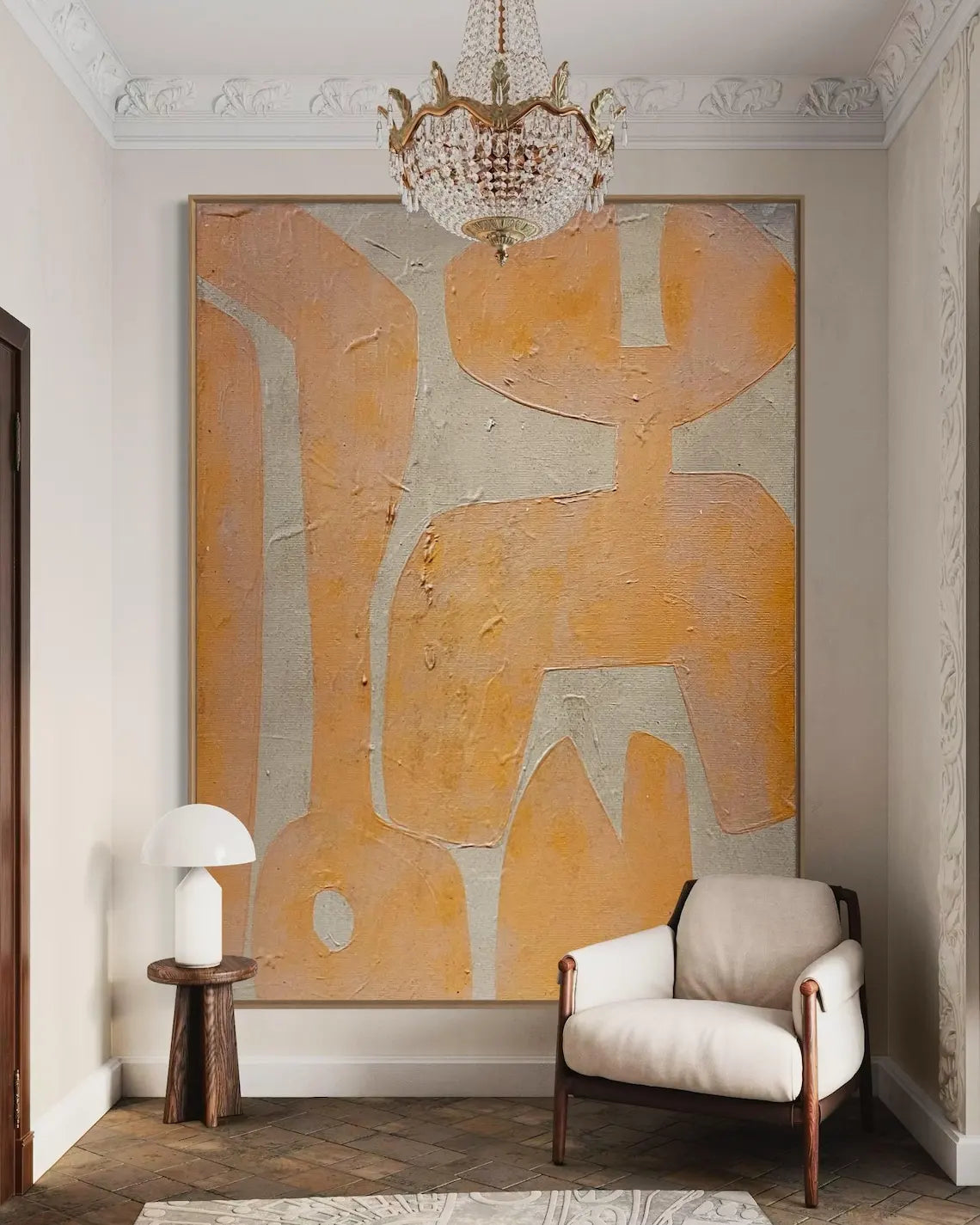 Fontaine Collection | Geometric Desert-Modern Mustard Canvas - detail view 13 revealing design nuance in a Mid-Century Modern living room setting.