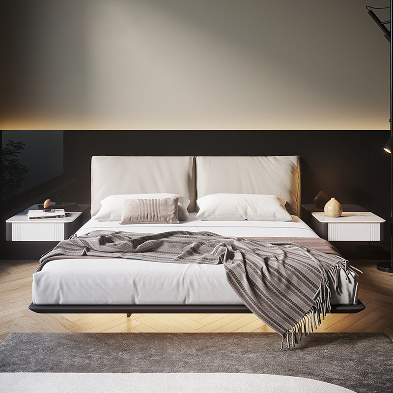 Fontaine Collection | Floating Chrome-Detailed Suspended Leather Platform - showcasing full sculptural form and curated finish in a Mid-Century Modern living room setting.