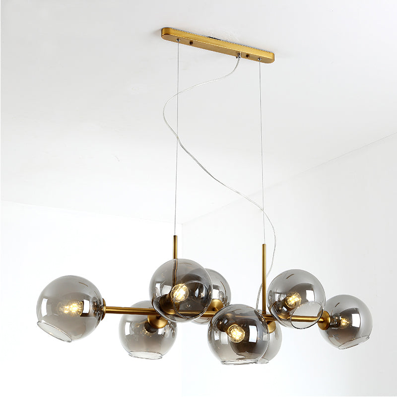 Astoria Collection | Minimalist Glass-Topped Nordic Glass Chandelier - showcasing full sculptural form and curated finish in a Mid-Century Modern living room setting.