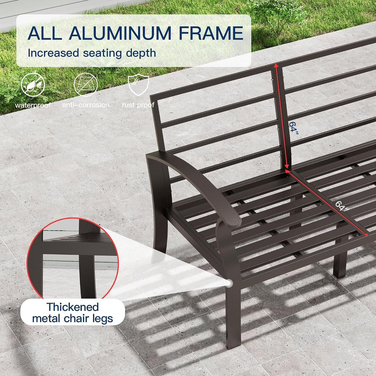 Aluminum Patio Furniture Set,7 Piece Modern Metal Outdoor Patio Furniture W/5.1'' Thick Cushion and Swivel Chairs,Patio Conversation Sets for Porch,Deck,Grey