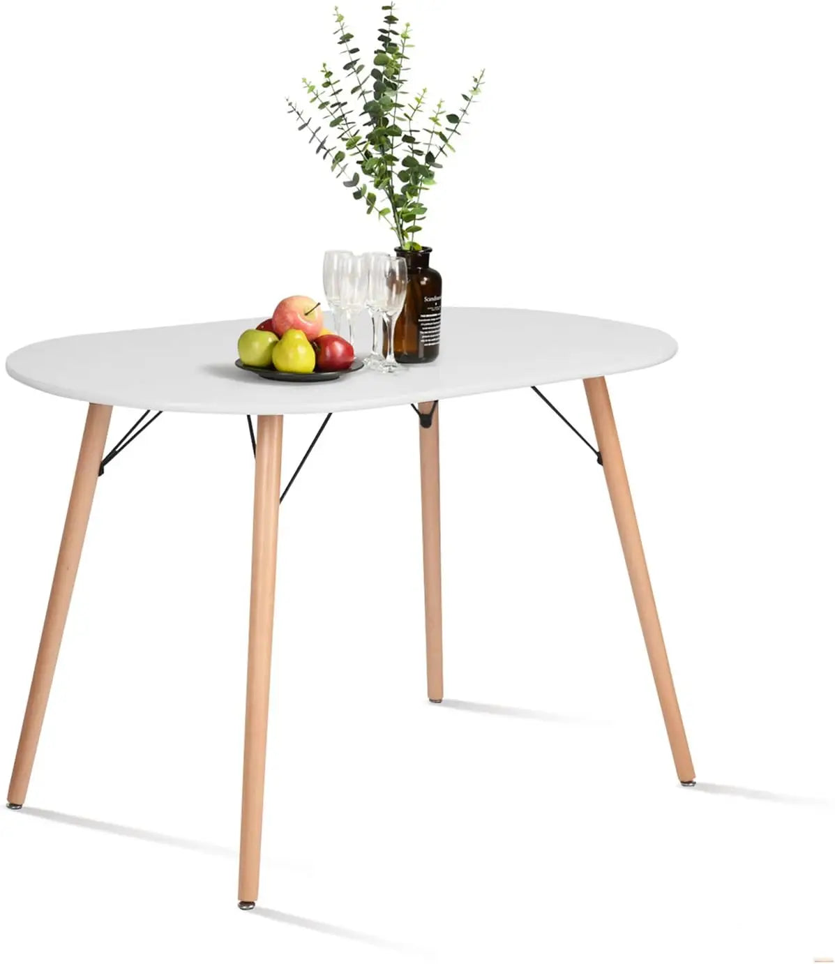 Fontaine Collection | Tapered-Leg Atomic-Era Walnut Oval - styled from an alternate angle revealing dimensional depth in a Mid-Century Modern living room setting.