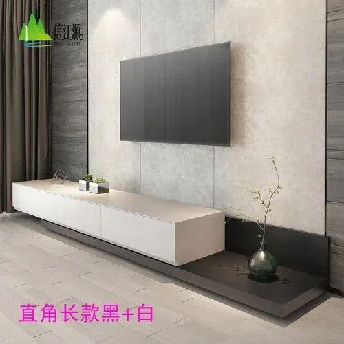 Belmont Collection | Floating Brass-Accented Walnut Floating Media Console - demonstrating proportional harmony within the collection in a Mid-Century Modern entryway setting.