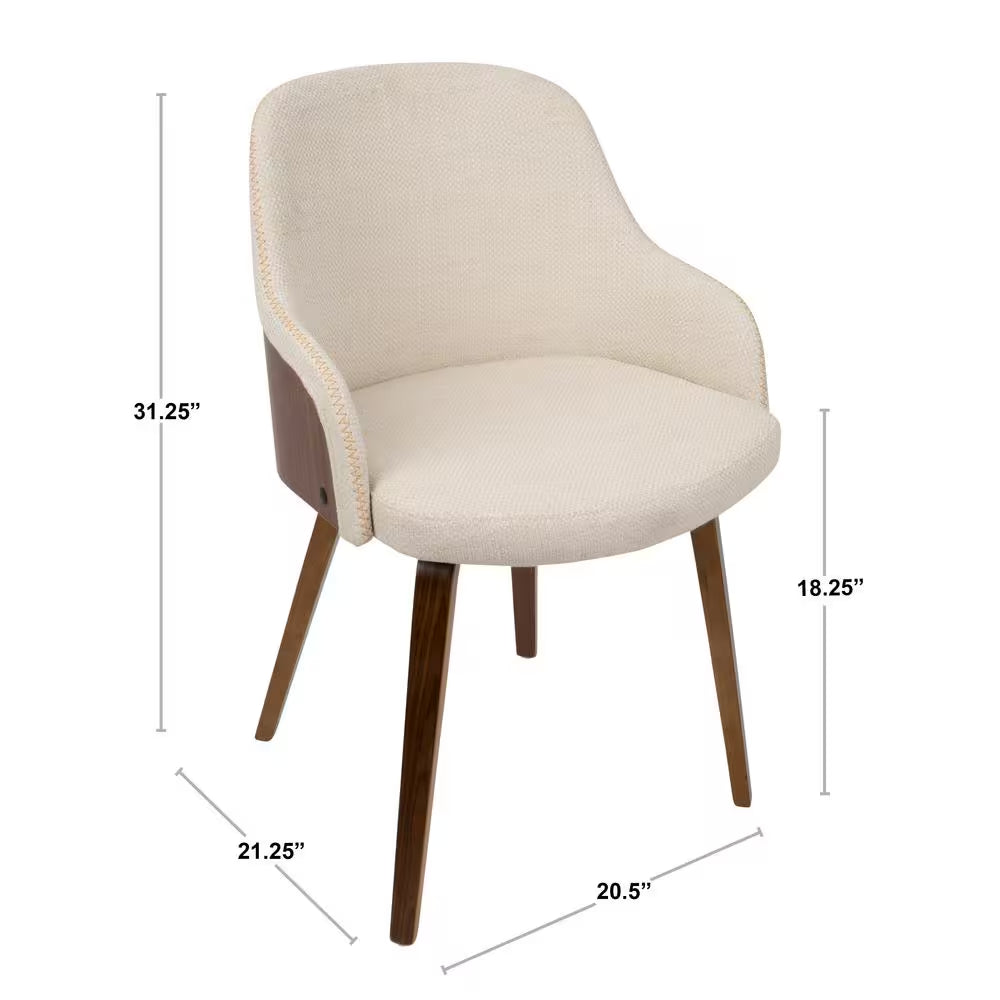 Bacci Mid-Century Modern Walnut and Cream Fabric Dining/Accent Chair in Wood