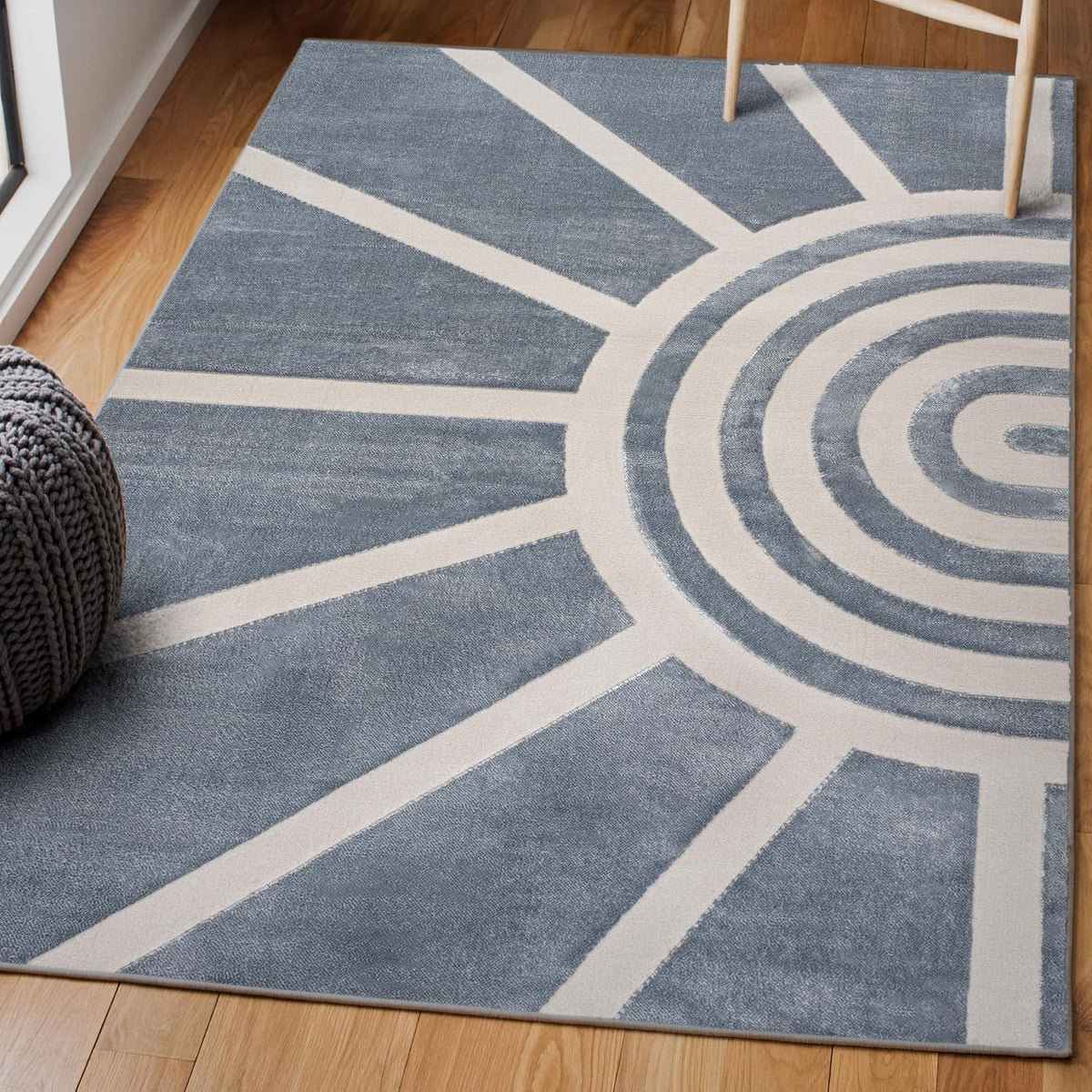 Sun Two-Tone High-Low Indoor Area Rug 4X6 Blue/White, Aelius Midcentury Scandinavian Abstract for Living Room, Bedroom, Kitchen, Easy-Cleaning, Pet-Friendly, Non-Shedding SND101C-4