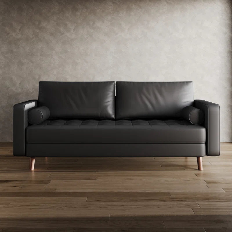 Bridgeview Leather Mid Century Modern Upholstered Square Arm Sofa or Loveseat