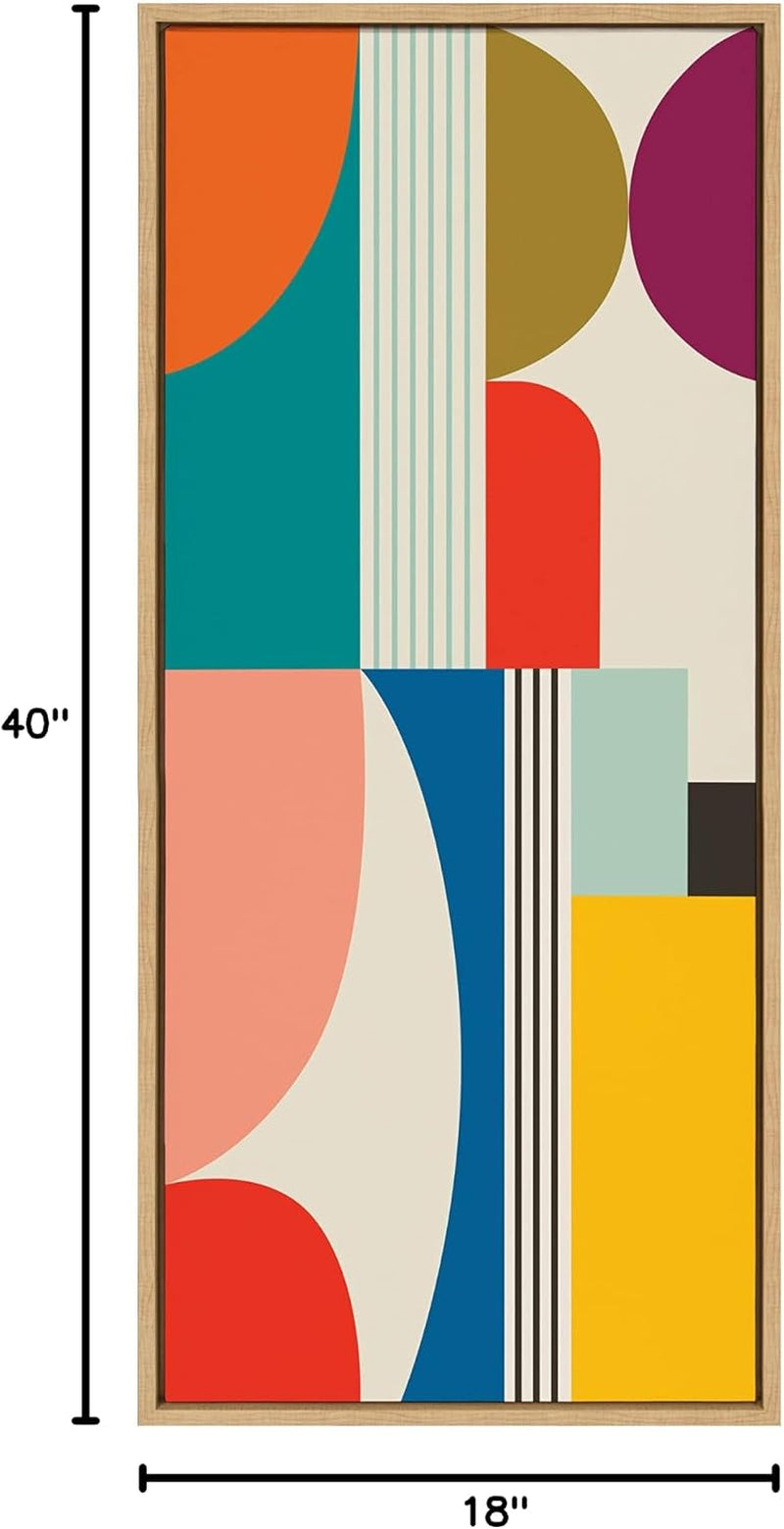 Sylvie Mid Century Modern Pattern Framed Canvas Wall Art by Rachel Lee of My Dream Wall; 18X40 Natural; Colorful Abstract Art Print for Wall