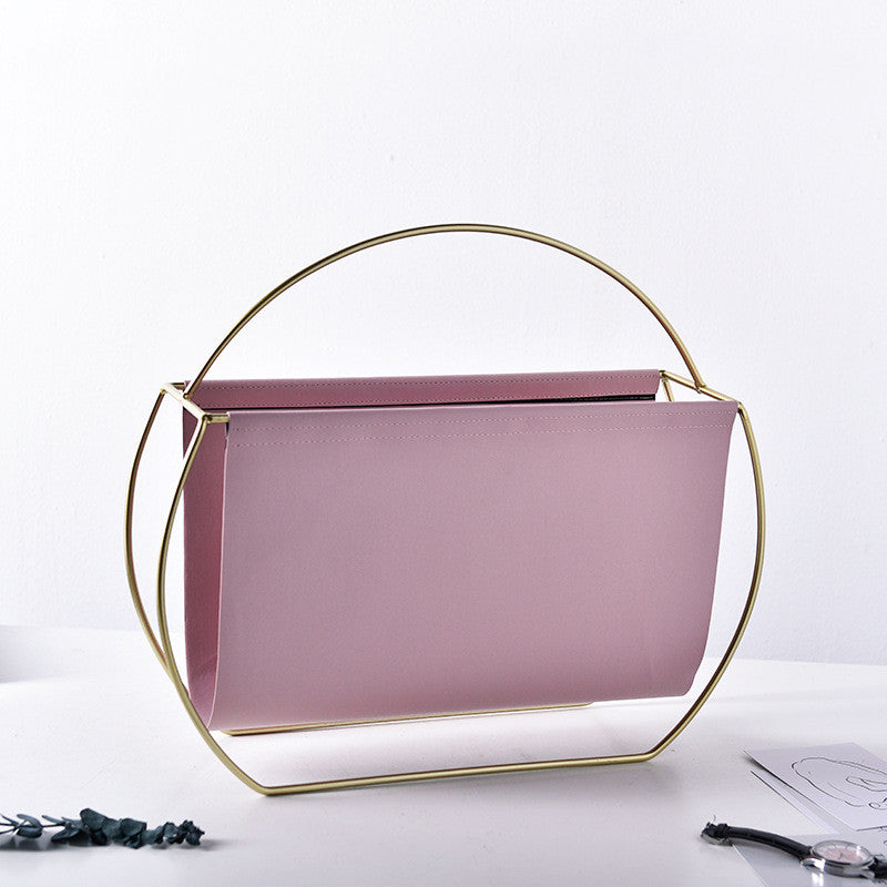 Light Luxury Nordic Metal & Leather Magazine Rack