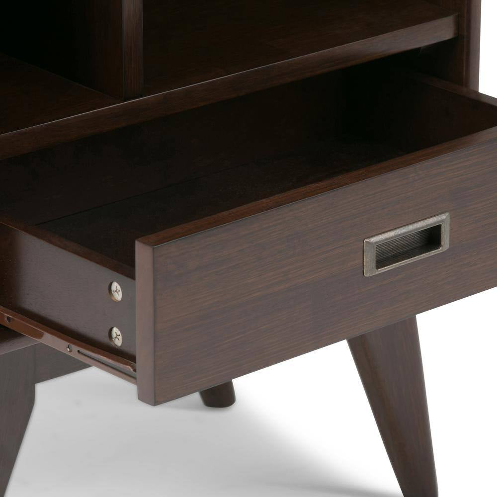 Draper Solid Hardwood 64 In. X 22 In. Mid-Century Modern Bookcase and Storage Unit in Medium Auburn Brown