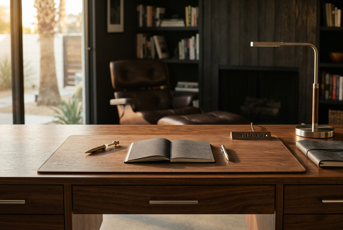 Walnut Desk Pad with Hidden USB Hub | Stealth Dock