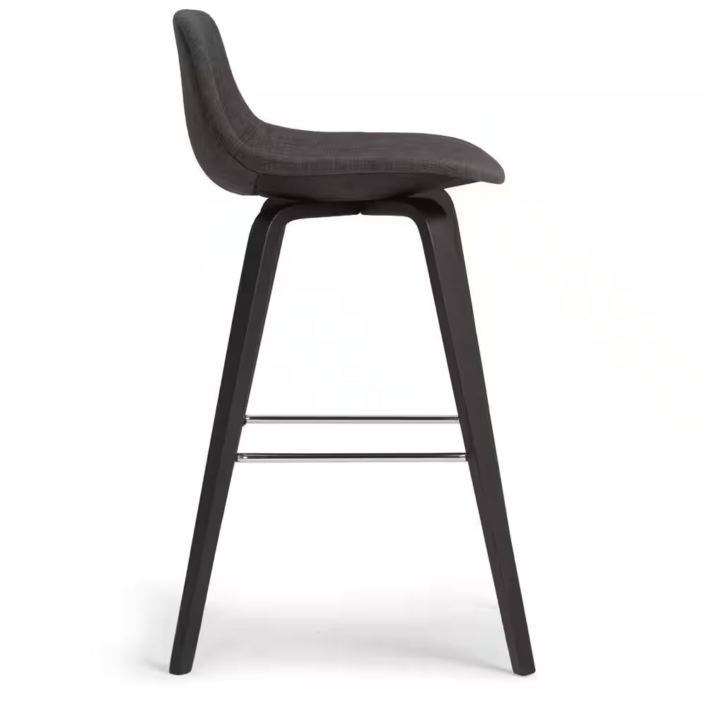 Randolph 36.61 In. H Charcoal Grey, Black Linen Look Fabric Mid Century Modern Bentwood Counter Height Stool (Set of 2)