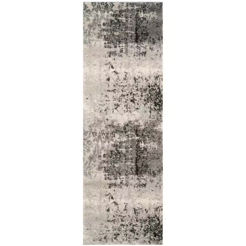 Retro Light Gray/Gray 2 Ft. X 7 Ft. Floral Runner Rug