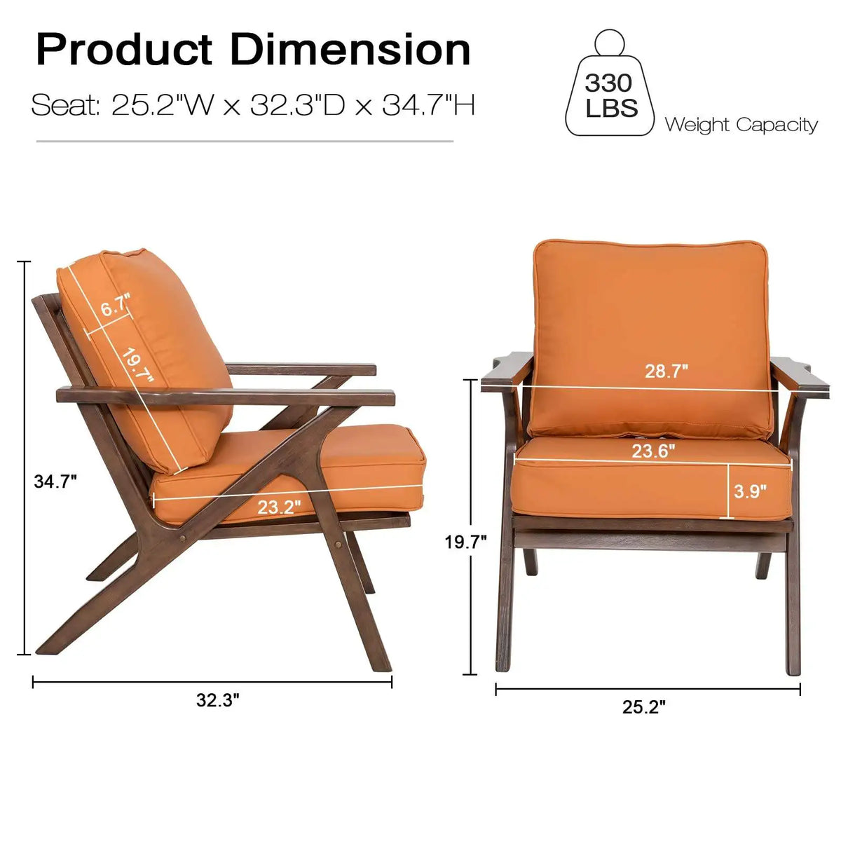 Dresden Collection | Tapered-Leg Leather-Wrapped Cognac Leather Accent Chair - styled from an alternate angle revealing dimensional depth in a Mid-Century Modern living room setting.