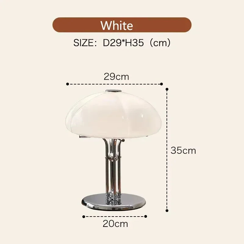 Fontaine Collection | Splayed-Leg Atomic-Era Ceramic Mushroom Table Lamp - exhibiting shadow play and geometric silhouette detail in a Mid-Century Modern living room setting.