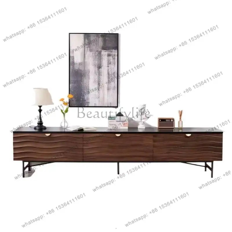 Ellington Collection | Atomic-Era Cabinet Walnut Media Console - revealing tonal warmth and surface patina under ambient light in a Mid-Century Modern entryway setting.