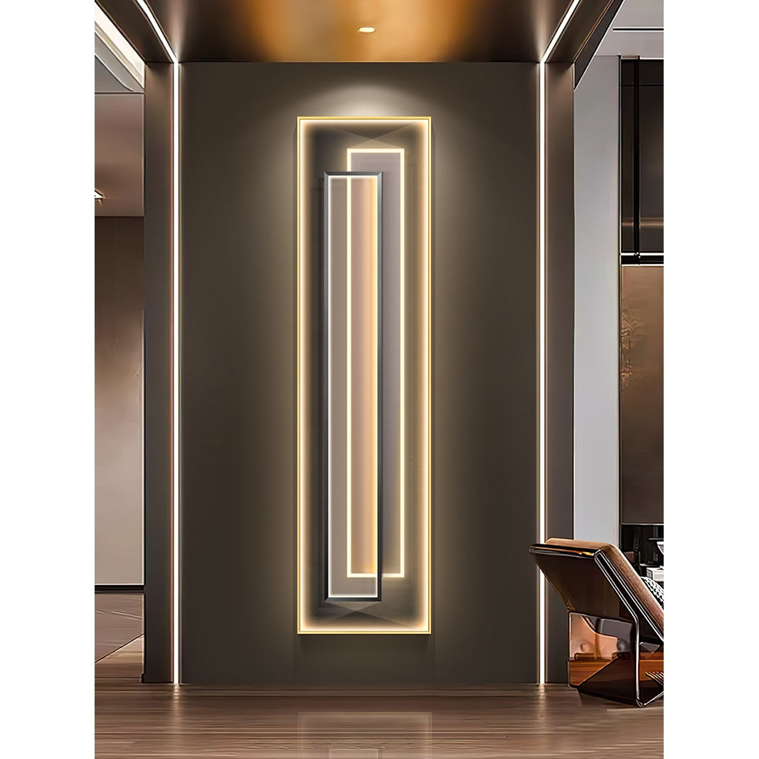 Ellington Collection | Geometric Brass-Accented Brass & Walnut Pendant - highlighting material texture and craftsmanship detail in a Mid-Century Modern living room setting.