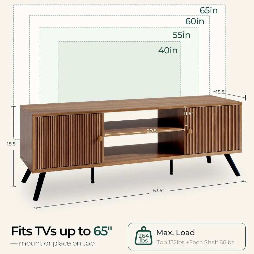 Valencia Collection | Low-Profile Brass-Accented Walnut Media Console - highlighting material texture and craftsmanship detail in a Mid-Century Modern entryway setting.
