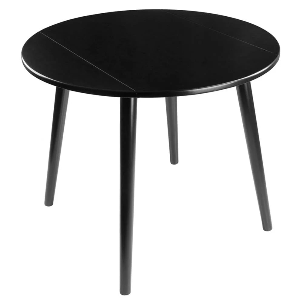 Moreno 36" round Drop Leaf Transitional Solid Wood Dining Table in Black