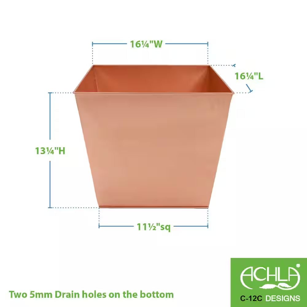 6.3" W Square Copper Plated Galvanized Steel Flower Box, Indoor Outdoor Use, Planter, Garden Accent