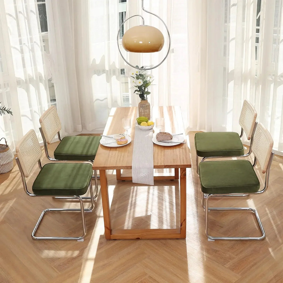 The Cordoba Velvet & Rattan Dining Chair Set