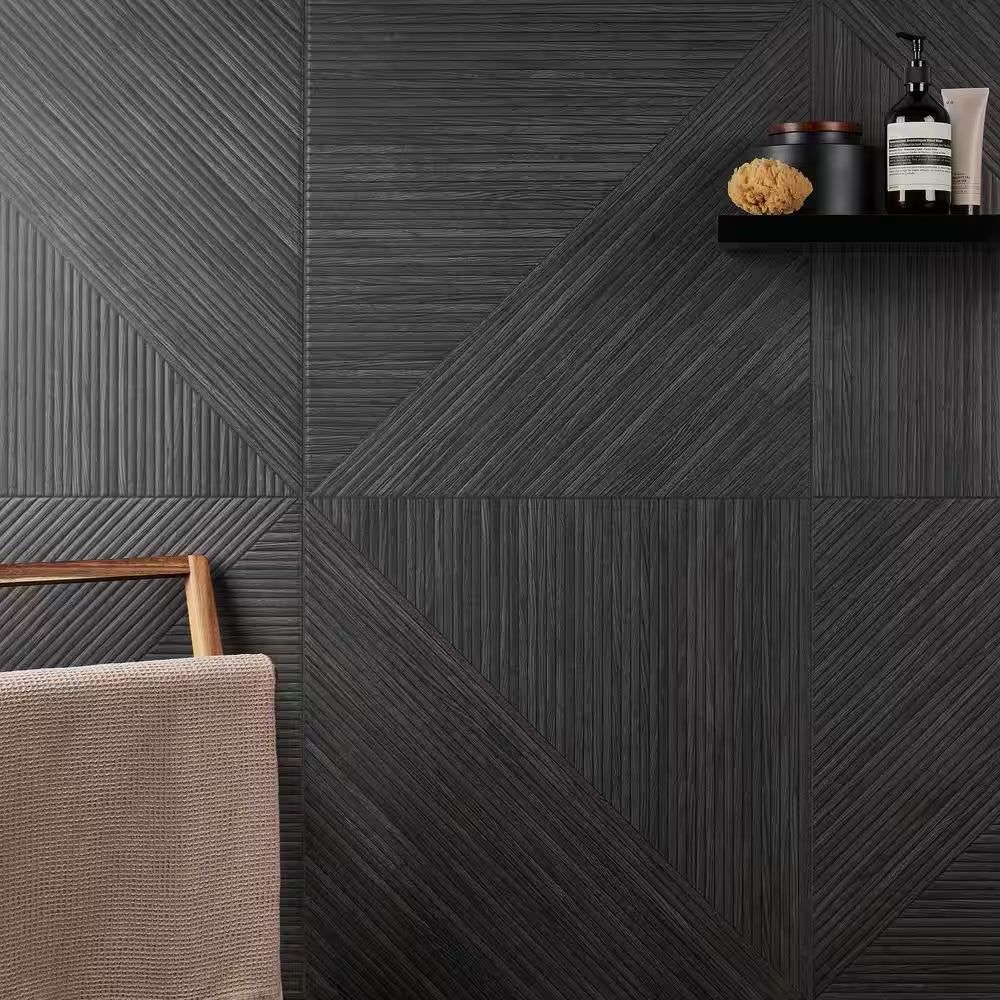 Luxury Ribbed Charcoal 23.62 In. X 47.24 In. Matte Porcelain Wall (15.49 Sq. Ft./Case)