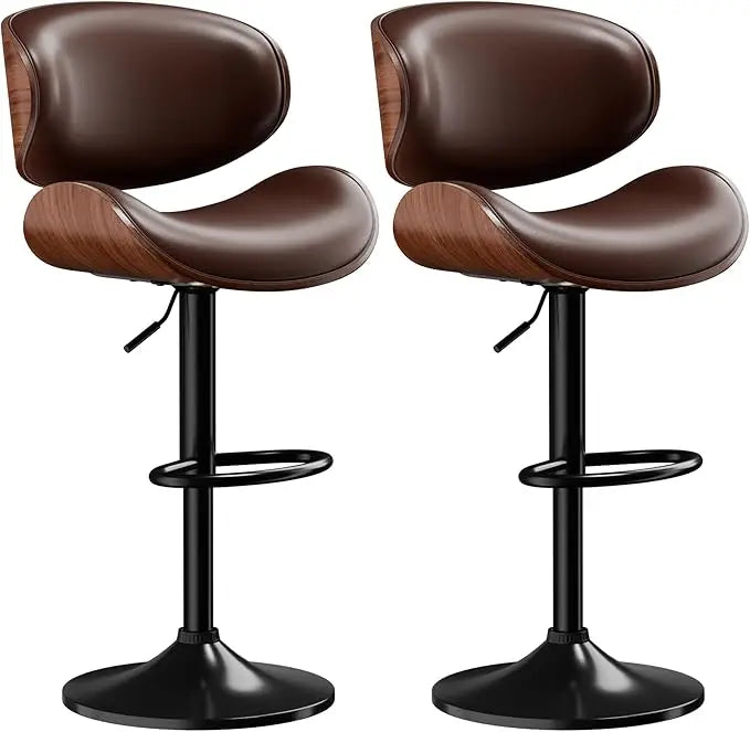 Fontaine Collection | Arched Leather-Wrapped Swivel Stools - detail view 18 revealing design nuance in a Mid-Century Modern living room setting.