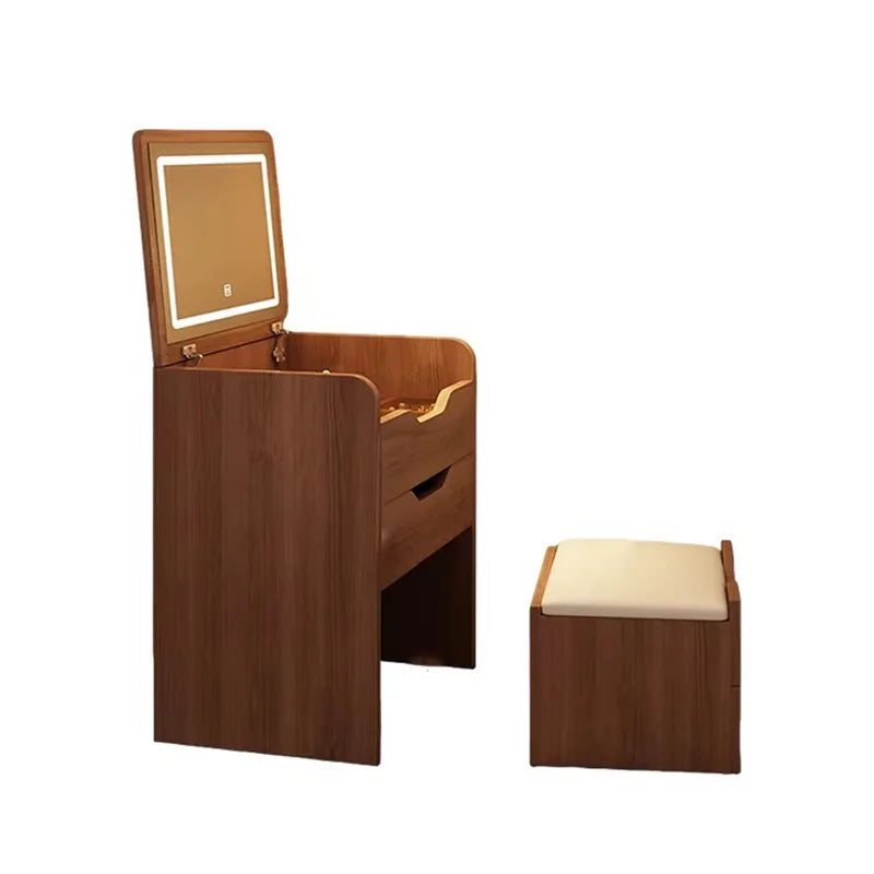 Meridian Collection | Floating Brass-Accented Walnut Nightstand - revealing tonal warmth and surface patina under ambient light in a Mid-Century Modern bedroom setting.