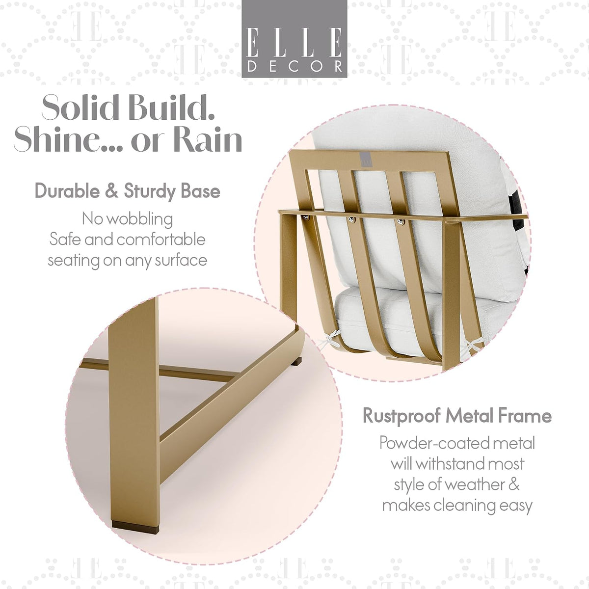 Mirabelle Modern Outdoor Patio Modular Furniture Collection, White or Gold Frame, Arm Chair