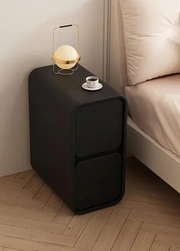 Belmont Collection | Atomic-Era Cabinet Walnut Nightstand - highlighting material texture and craftsmanship detail in a Mid-Century Modern bedroom setting.