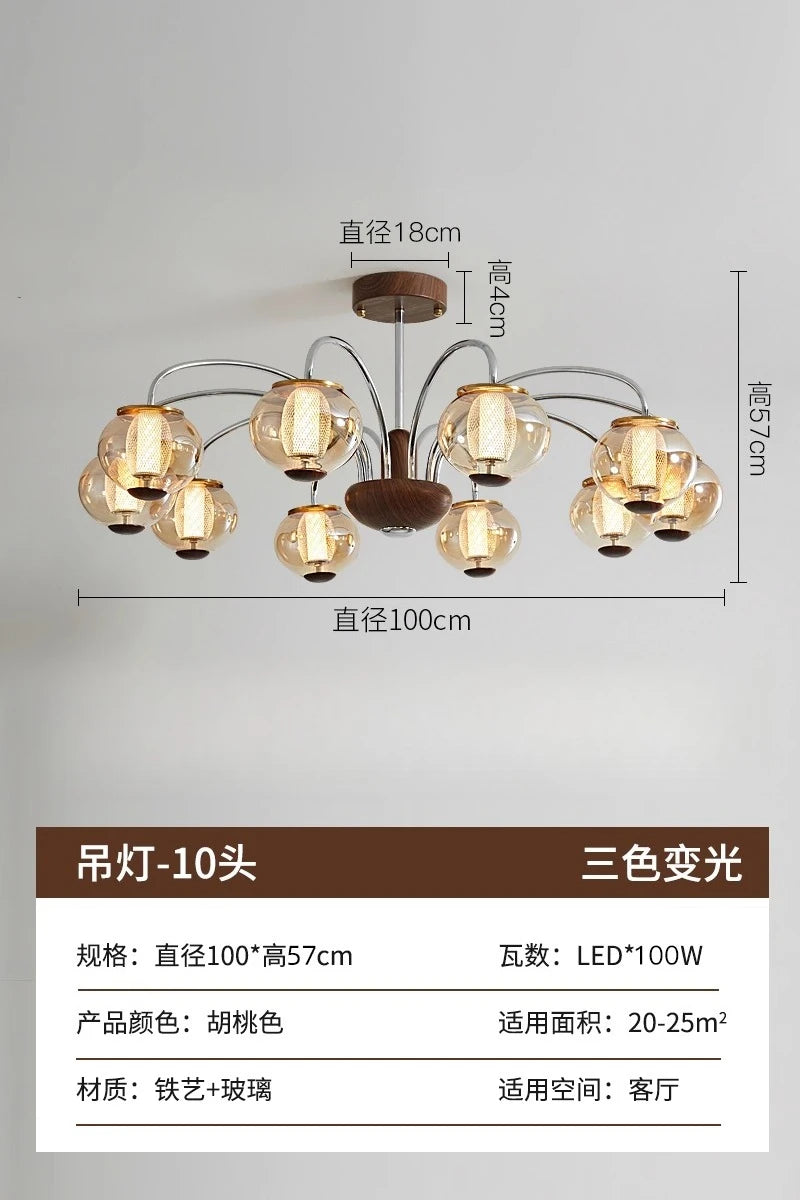 Dresden Collection | Atomic-Era Walnut Pendant - demonstrating proportional harmony within the collection in a Mid-Century Modern living room setting.
