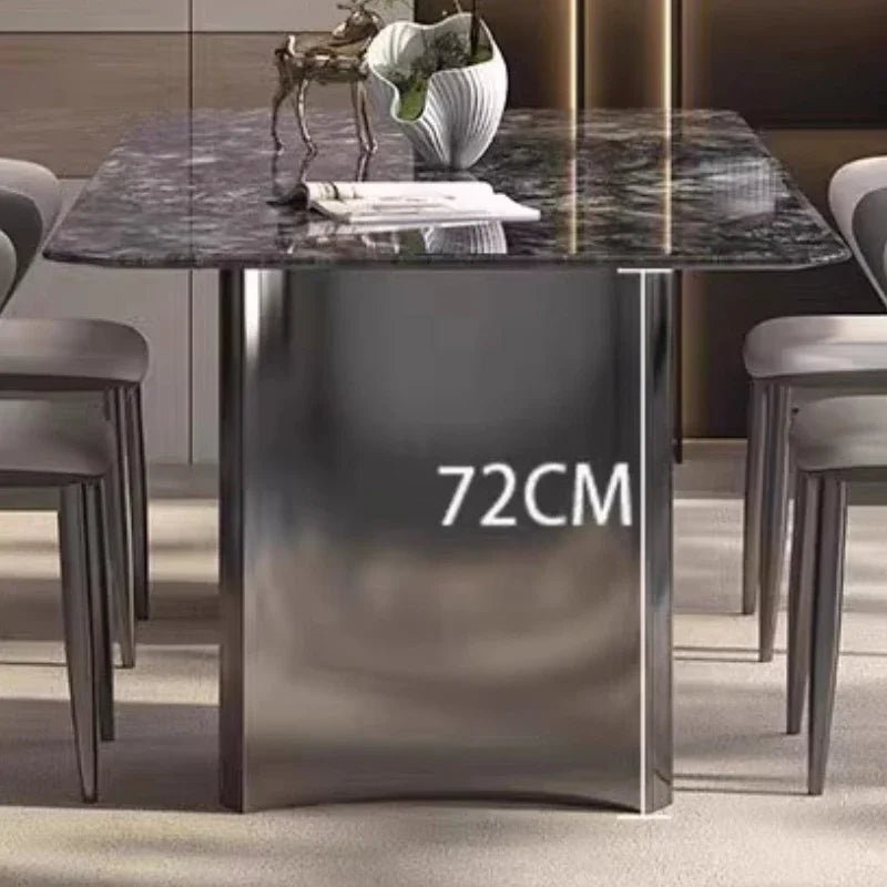 Belmont Collection | Geometric Marble-Topped Carrara Marble Dining Table - highlighting material texture and craftsmanship detail in a Mid-Century Modern dining room setting.